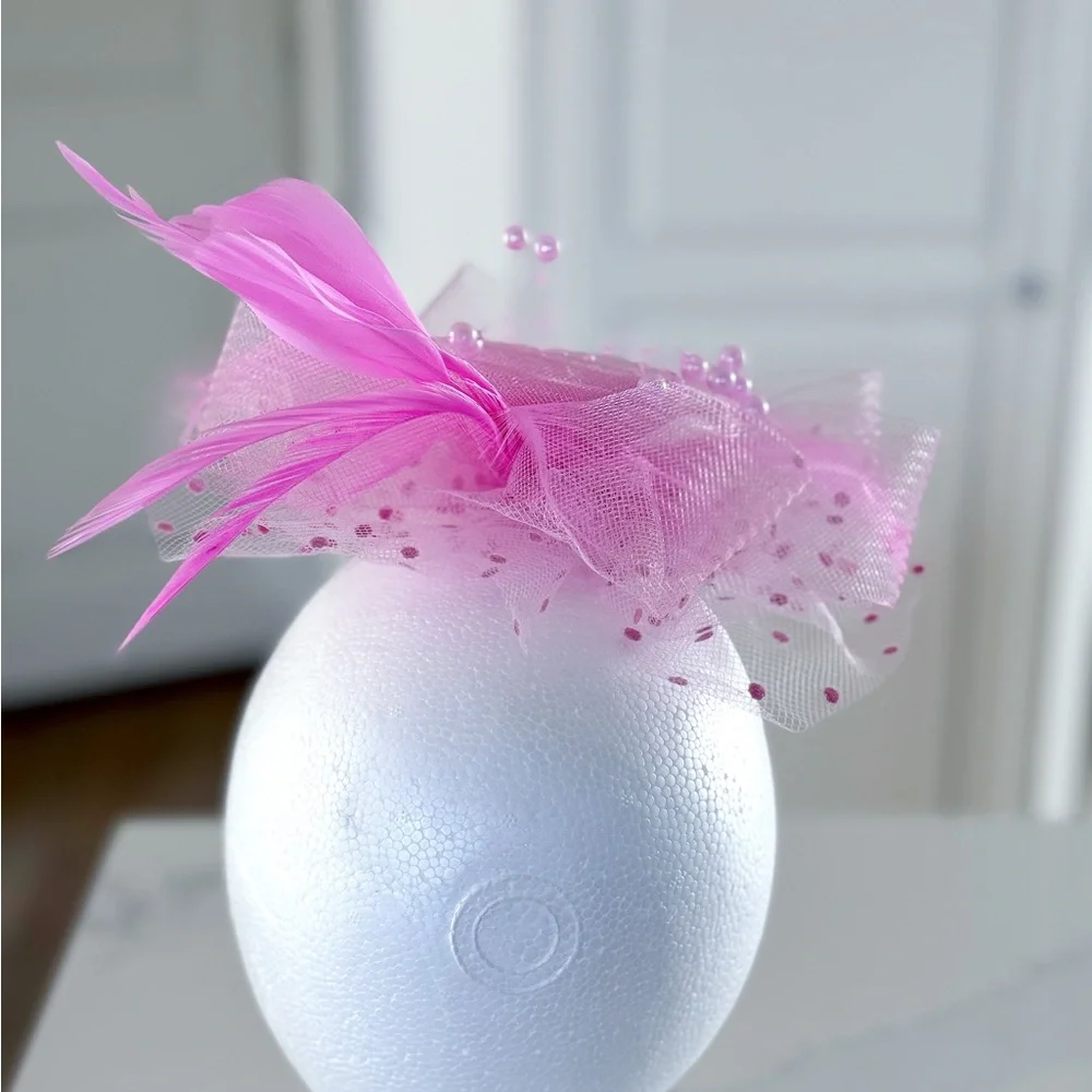 Pink Floral Mesh Fascinator Hair Clip NEW
